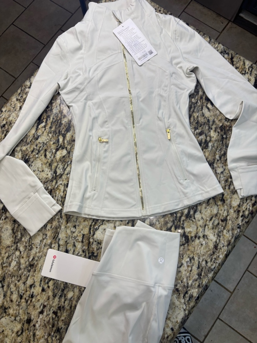 lululemon athletica White Utility crop Jacket with Gold zipper and leggings